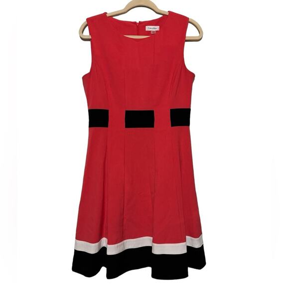 Calvin Klein Pink Orange Black Color Block Fit Flare Career Dress Women’s Size 8 - Picture 1 of 5